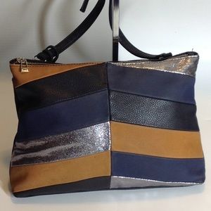 Sammy Vegan Leather Crossbody Bag Blue/Silver/Tan